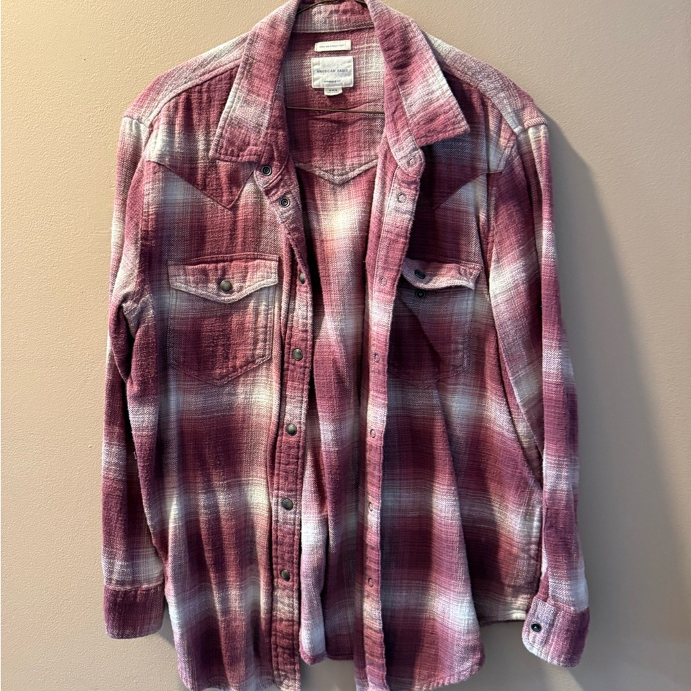 American Eagle Outfitters Pink Plaid Shirt
